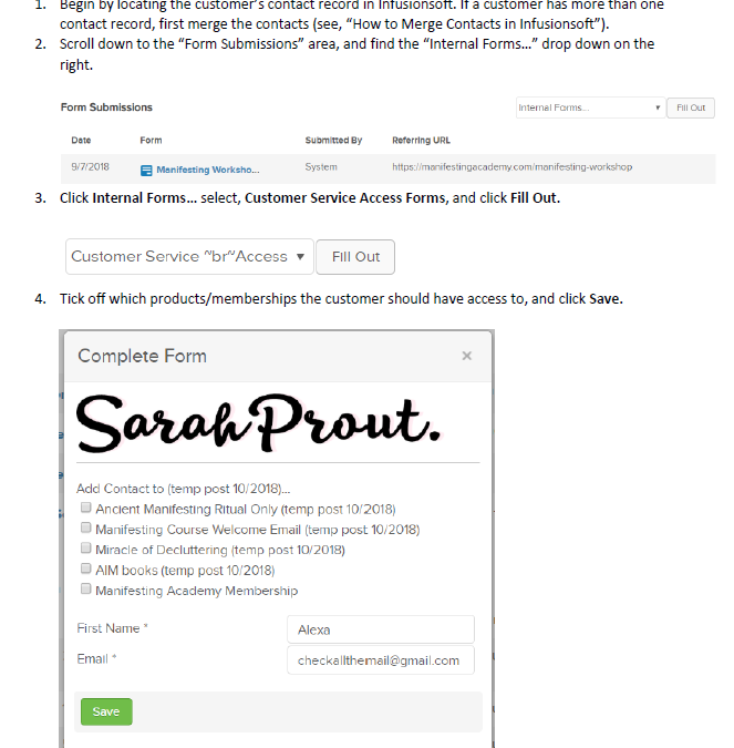 How to Use the Customer Service Internal Form in Infusionsoft